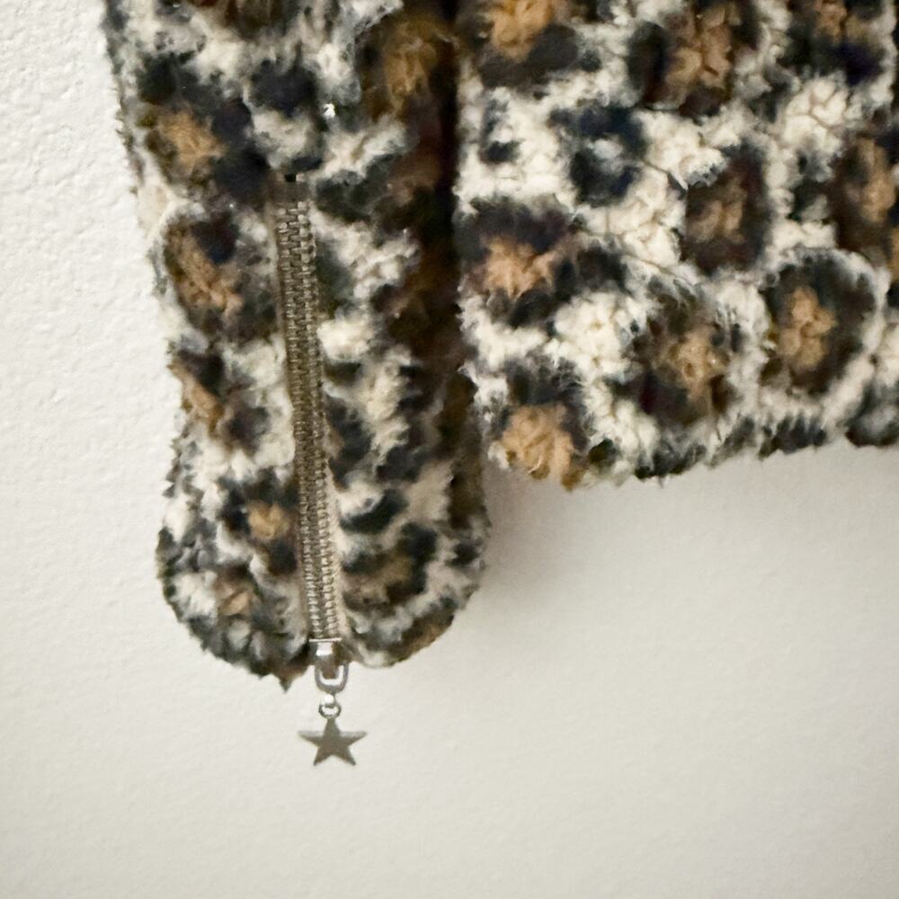 CHASER | Faux Sherpa Leopard Fur zip up Hoodie Jacket Hood Animal Print | Small - Picture 7 of 8